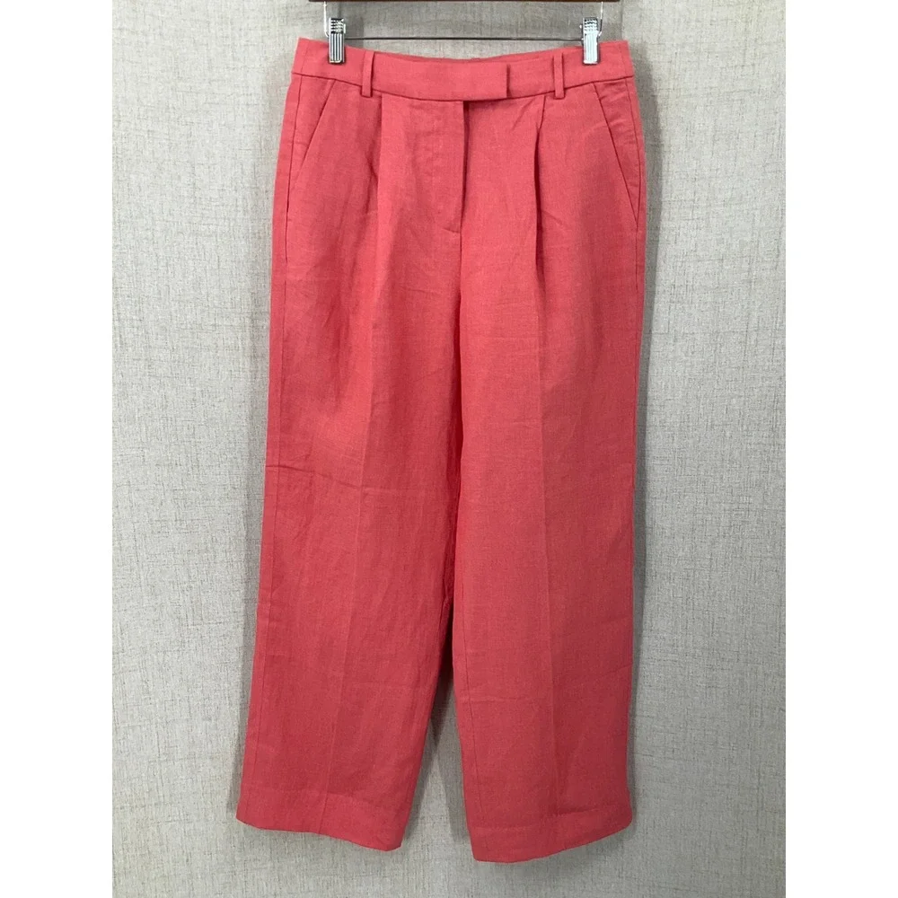 Banana Republic Trousers Womens 6 Pink Linen Pleated Wide Leg Classic Coastal